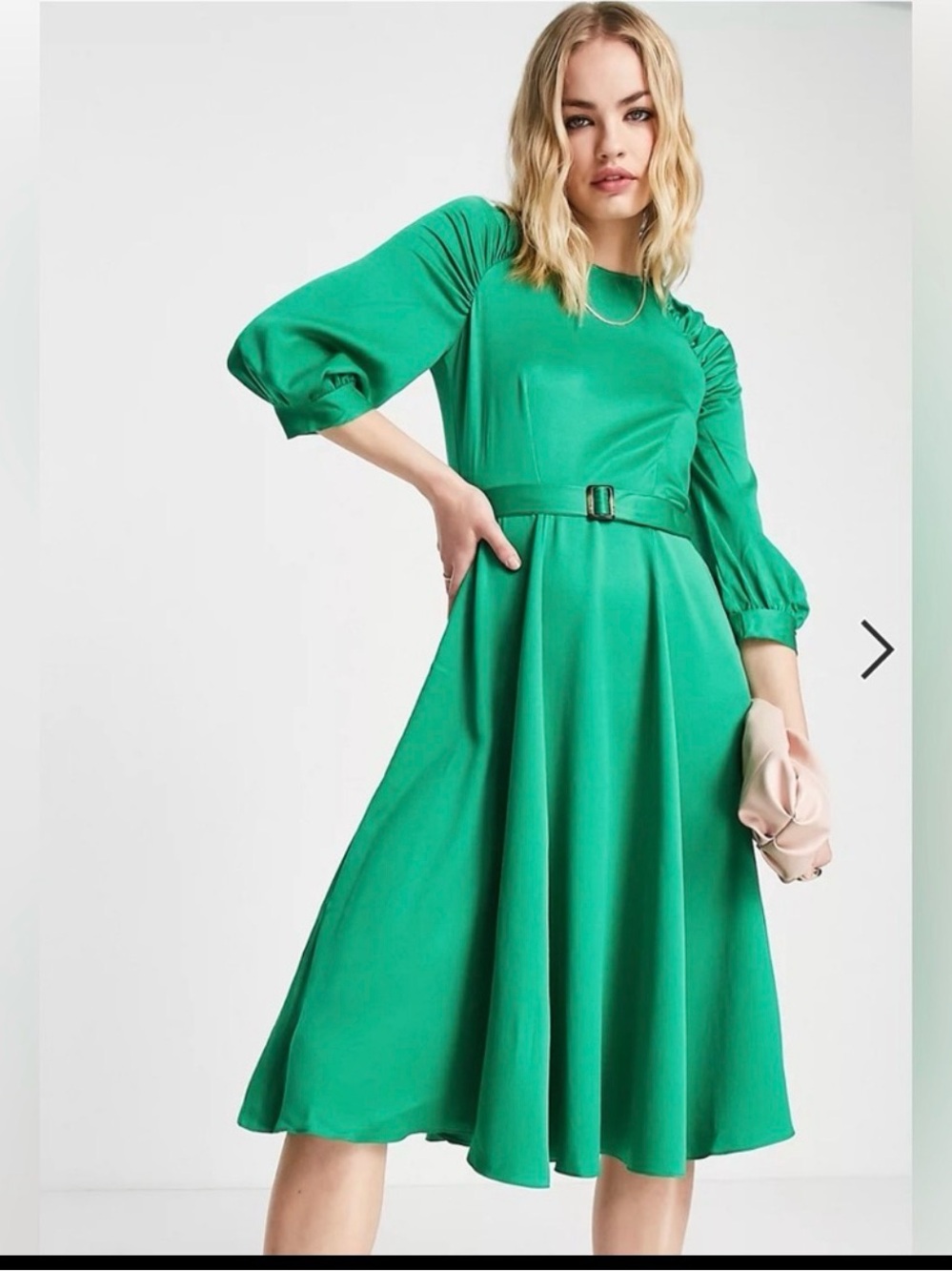 NWT ASOS Closet London Green Silky Belted Midi Dress 8